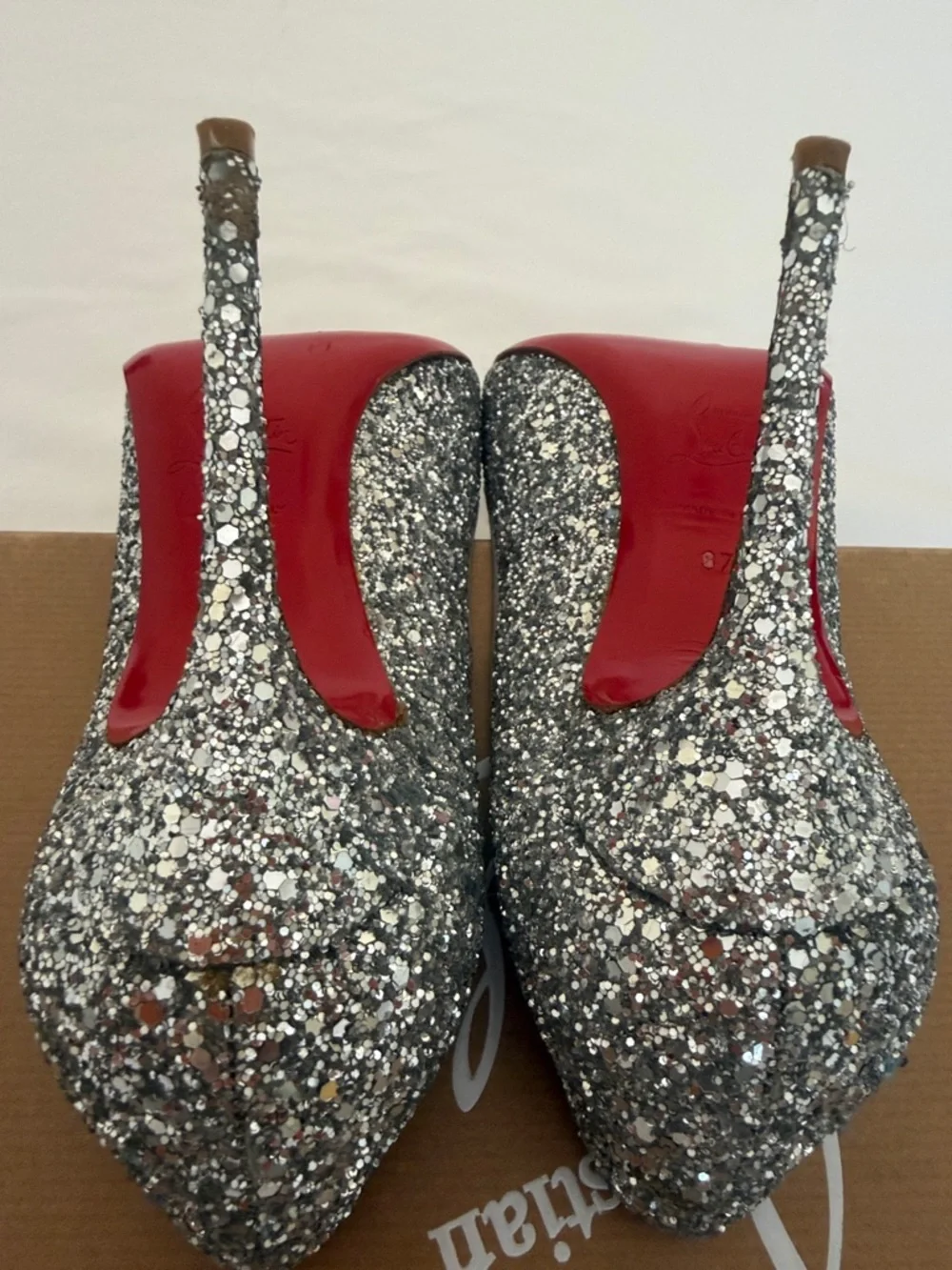 Christian Louboutin Silver Glitter Round-Toe Pumps - Picture 8 of 10